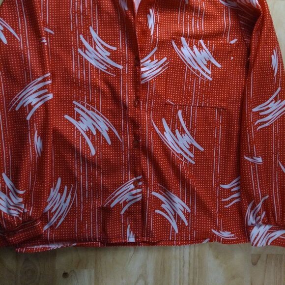 Vintage 70s Brush Stroke Dots Polyester Disco Shirt - Picture 3 of 6